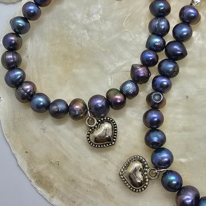 Armband aus Zuchtperlen "Blue Pearl" mit Herz Anhänger