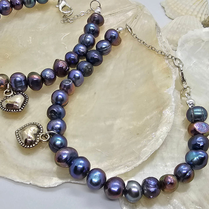 Armband aus Zuchtperlen "Blue Pearl" mit Herz Anhänger