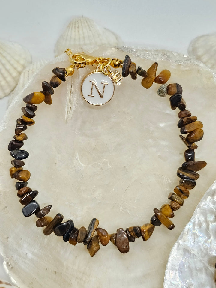 Armband aus Natur Heilsteine mit Buchstabenanhänger - UNISEX