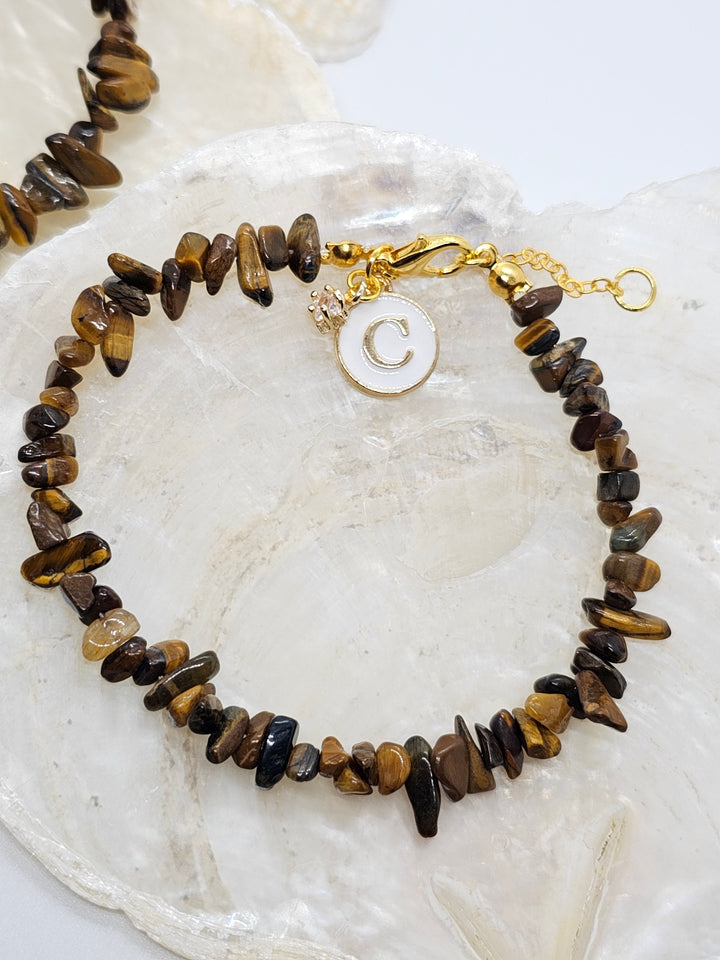 Armband aus Natur Heilsteine mit Buchstabenanhänger - UNISEX