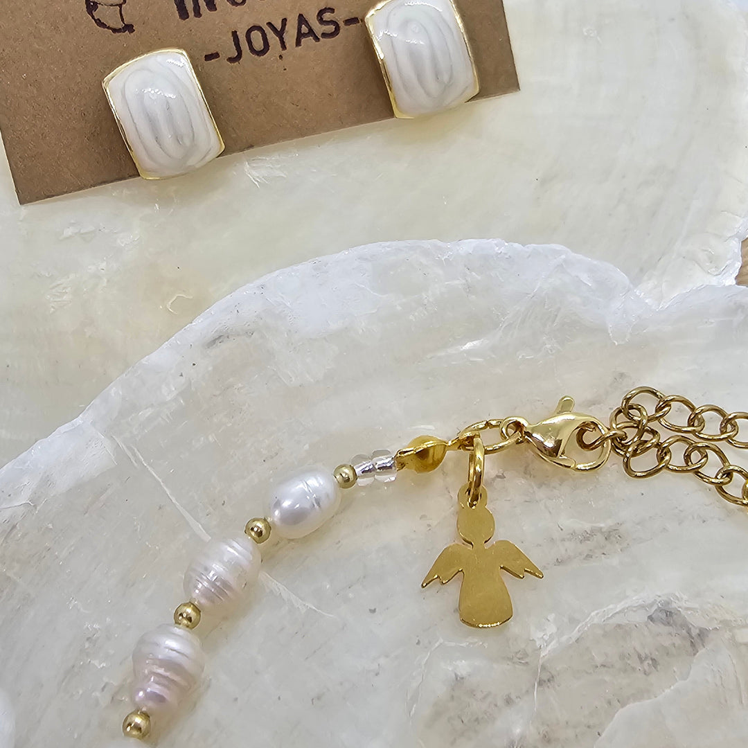 Armband aus Zuchtperlen "My Angel" und dazugehörige Ohrringe