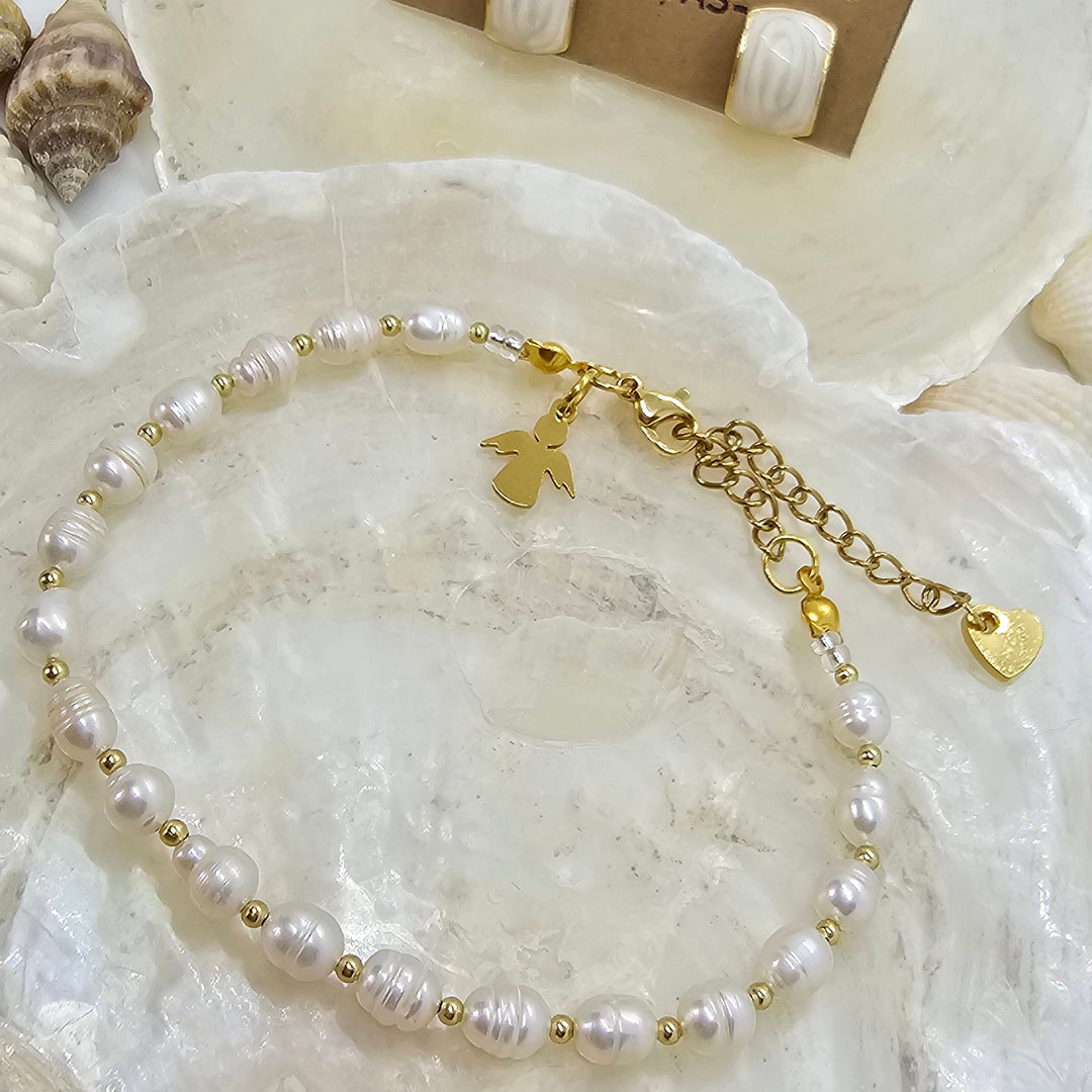 Armband aus Zuchtperlen "My Angel" und dazugehörige Ohrringe
