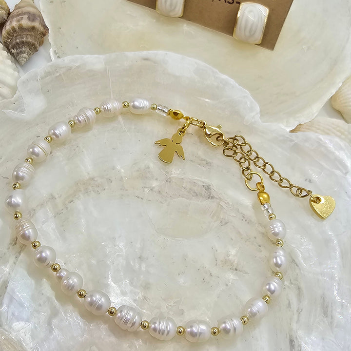 Armband aus Zuchtperlen "My Angel" und dazugehörige Ohrringe