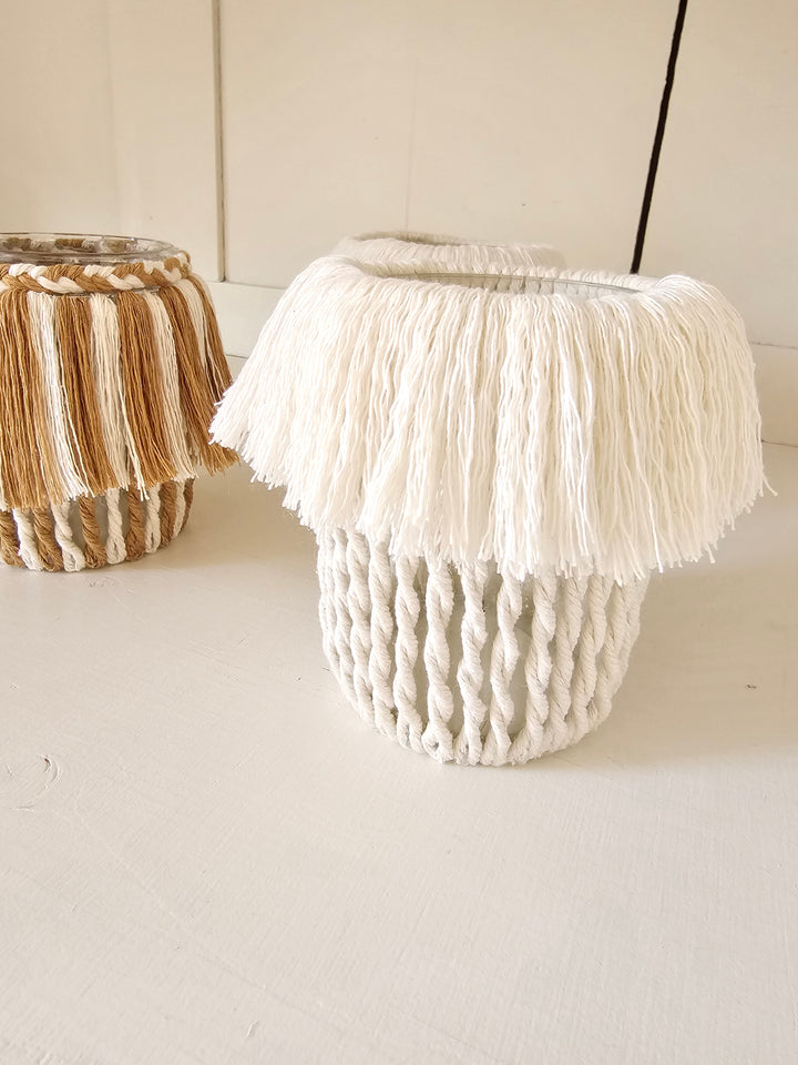 Upcycling-Makramee-Glasbehälter – Dreier-Set