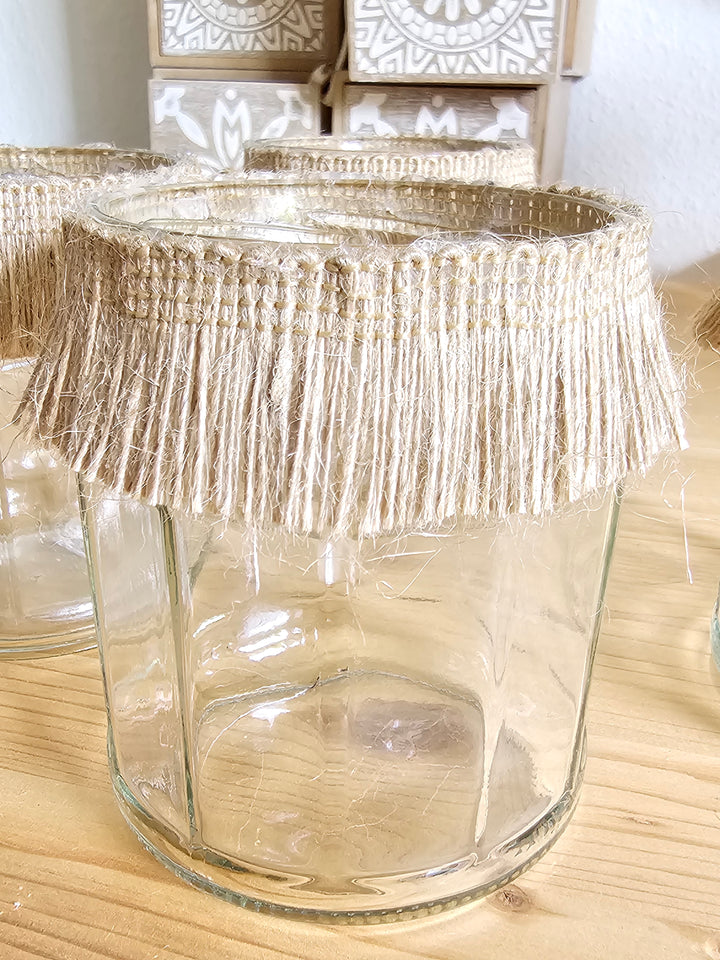 Upcycling-Glas im Ibiza-Boho-Stil
