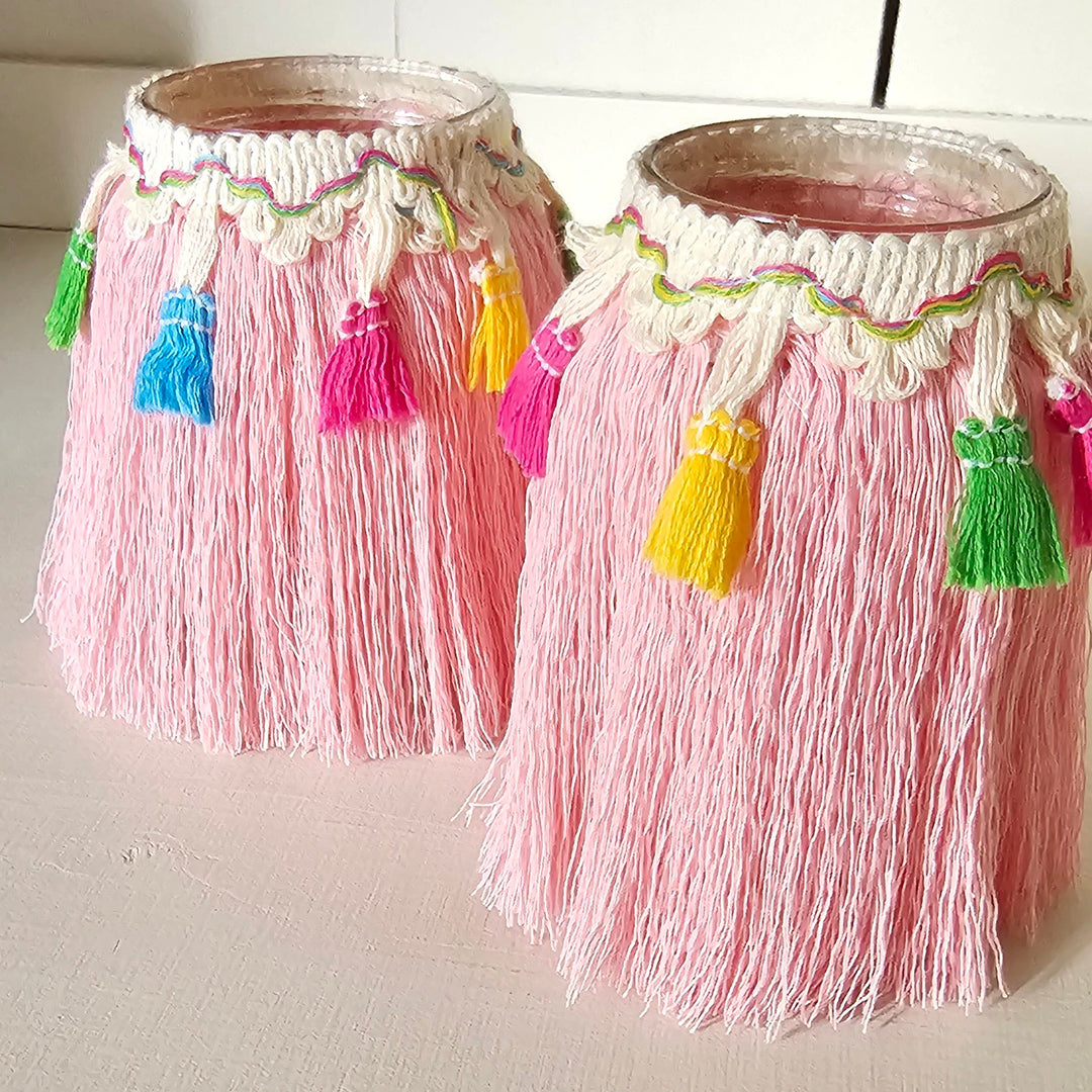 Upcycling-Makramee-Gläser im mexikanischen Stil – Zweier-Set
