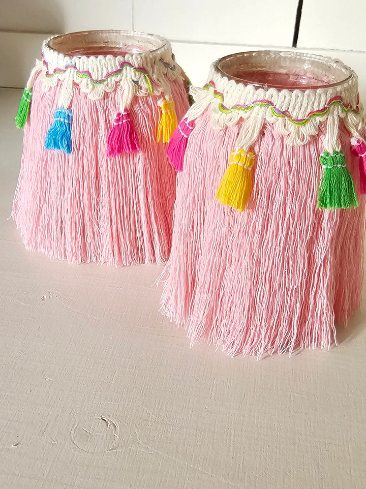 Upcycling-Makramee-Gläser im mexikanischen Stil – Zweier-Set