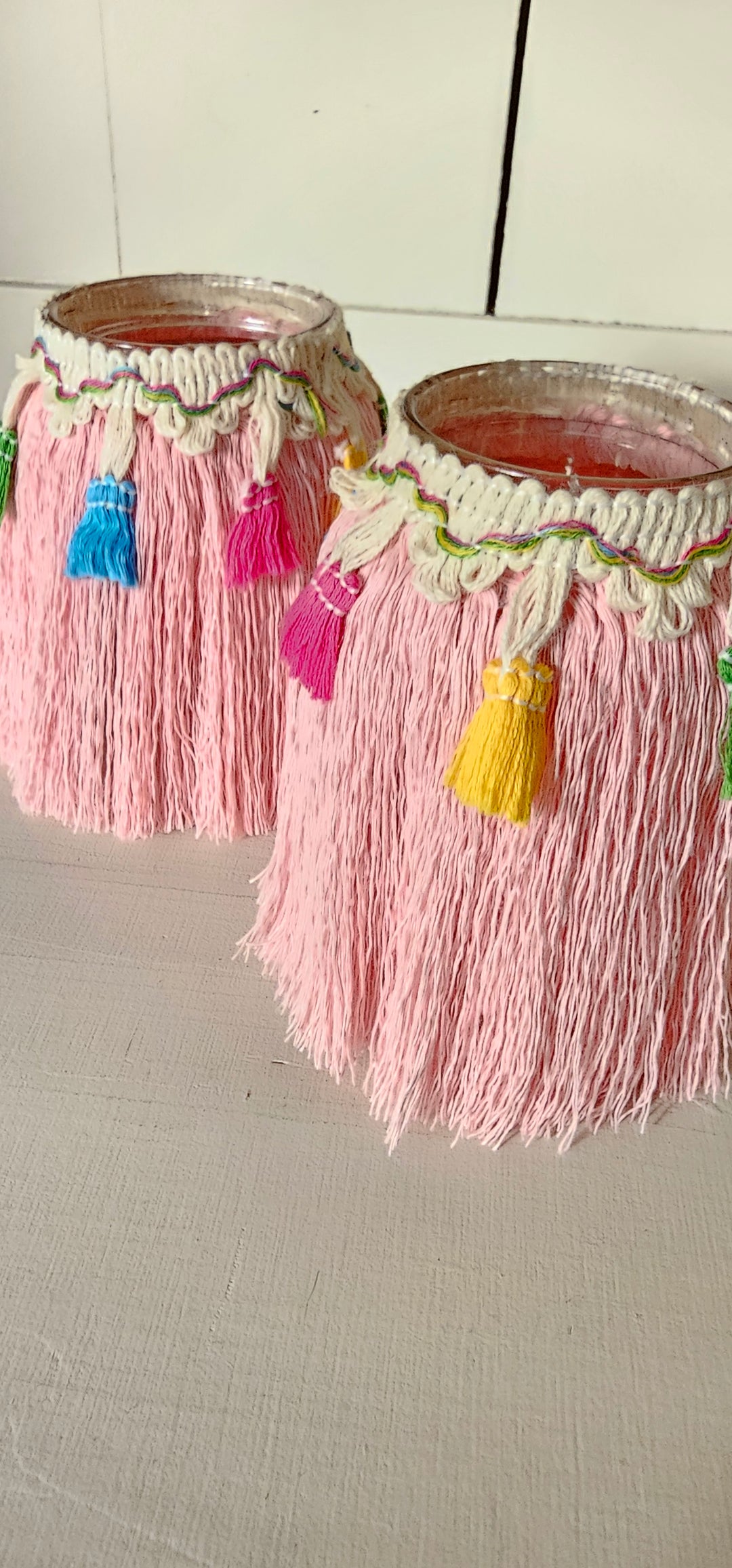 Upcycling-Makramee-Gläser im mexikanischen Stil – Zweier-Set